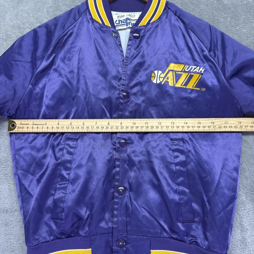 Vintage Utah Jazz NBA Chalk Line Satin Jacket Youth 14/15 Purple Made‎ In USA